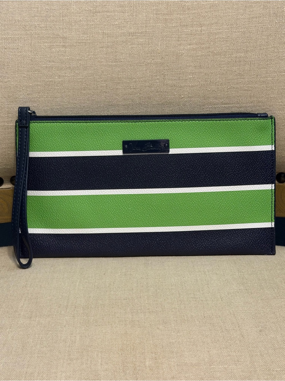Vera Bradley Green & Navy Striped Wristlet Clutch